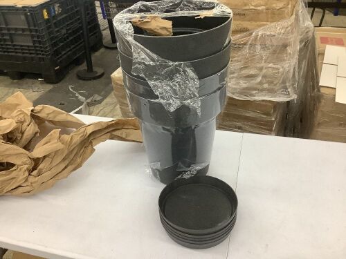 Lot of (4) Black Plastic Planters with Drain Holes & Trays - Lot 507