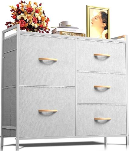 ROMOON 5 Drawer Dresser with Fabric Bins  - Lot 510