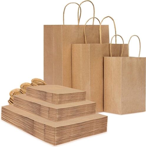 135pcs Brown Kraft Paper Bags with Handles - Lot 514