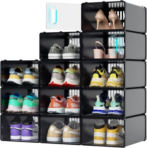 JONYJ 12 Pack Plastic Stackable Shoe Storage Boxes - Lot 592