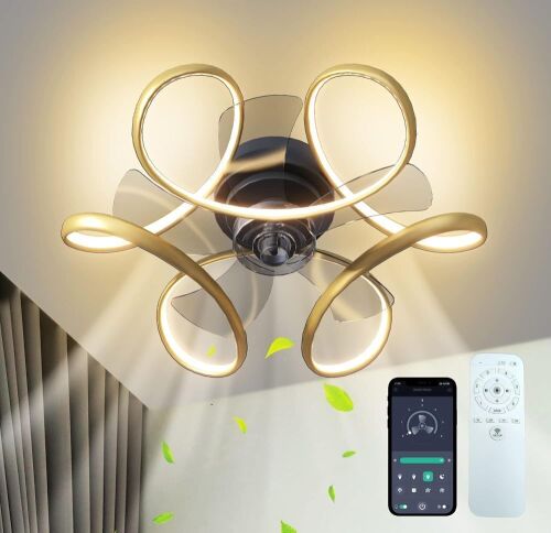 VIOAOEAFA Ceiling Fan with Light, APP Remote 6 Speeds 3 Colors Dimmable - Lot 588