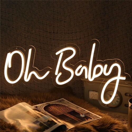 Oh Baby Neon Sign, Warm White, 23.5X11.8 inches  - Lot 574