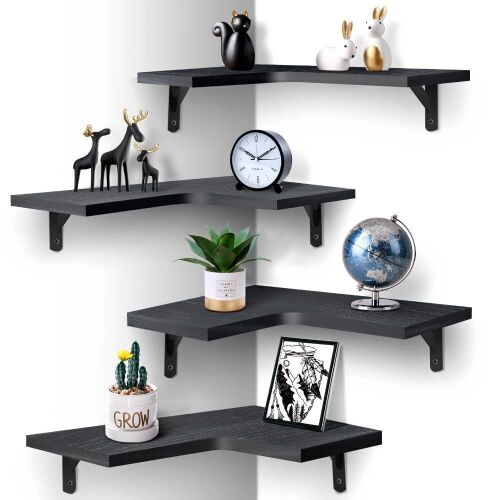EACHPAI Corner Floating Shelves, Black, 4 Pack - Lot 551