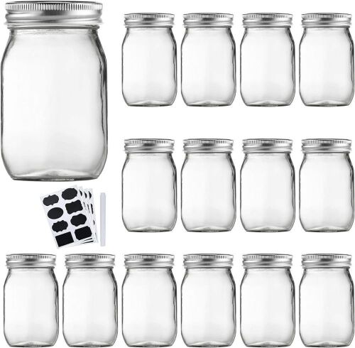 16oz Glass Mason Jars with Regular Airtight Lids, 15 Pack  - Lot 559