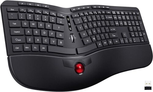 Ergonomic 2 in 1 Wireless Computer Keyboard and Trackball Mouse Combo Design with Wrist Rest, Split Keyboard - Lot 473
