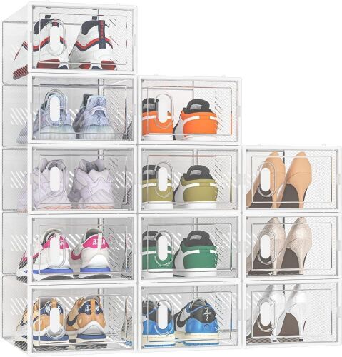 Plastic Stackable Shoe Storage Boxes, 12 Pack  - Lot 451