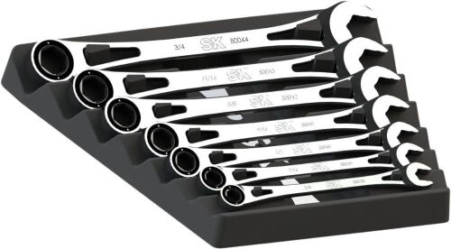 SK Tools Ratcheting Wrenches, Fractional Combination Wrench Set, 3/8 Inch to 3/4 Inch, SuperKrome Finish, 7 Piece  - Lot 463