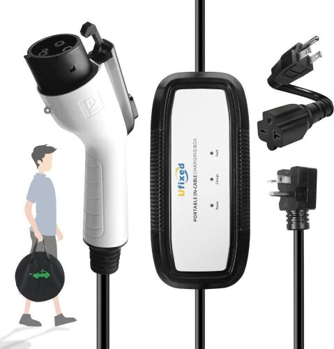 Ufixed 16A Portable Level 1 & Level 2 EV Charger J1772 Extension Cable 25FT - Lot 439