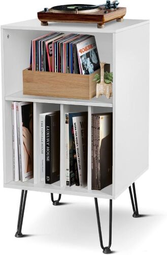 ACEHOME Record Player Stand with Storage, Metal Legs, White - Lot 374
