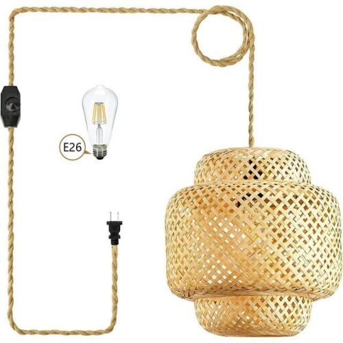Yarra Decor Rattan Pendant Light with Dimmable Switch, 15ft Hemp Cord  - Lot 365