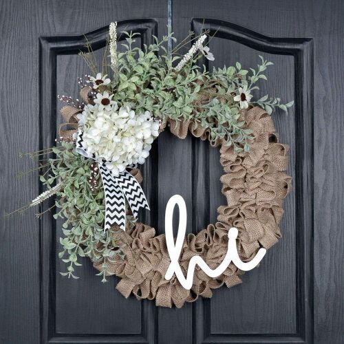 QUNWREATH Hydrangea Burlap Wreath 18 Inch - Lot 344