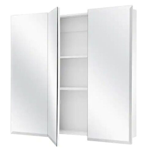Glacier Bay 30-3/8 in. W x 30-3/16 in. H Rectangular Frameless Surface-Mount Tri-View Bathroom Medicine Cabinet with Mirror - Lot 90