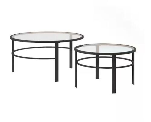 Meyer&Cross Gaia 2-Piece 36 in. Blackened Bronze Medium Round Glass Coffee Table Set with Nesting Tables - Lot 308