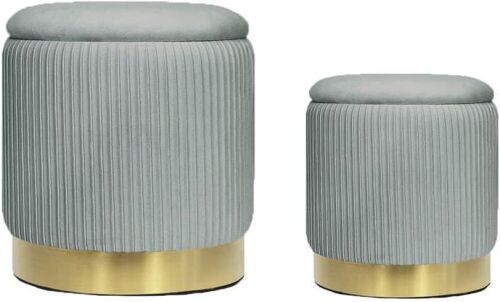  Light Grey Velvet Storage Ottomans, Set of 2  - Lot 312