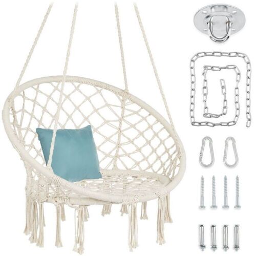 Cotton Macrame Hammock Hanging Chair Swing, Handwoven w/ Backrest  - Lot 164