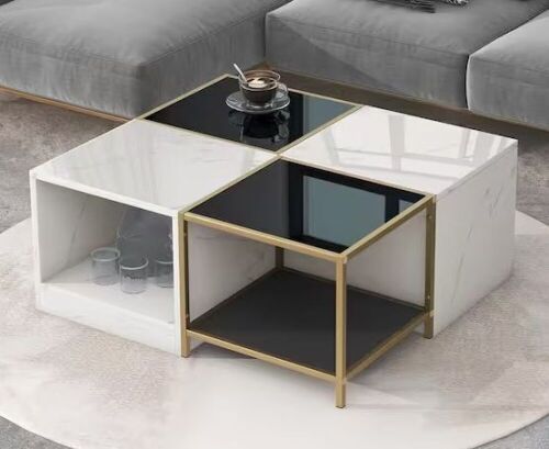 Polibi 30.20 in. Black Square Shape Marble Finish Coffee Table with Metal Frame - Lot 138