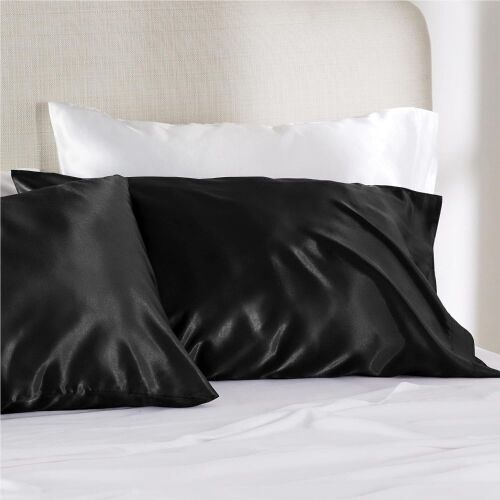 Lot of (10) Bedsure Black Satin Pillowcases with Envelope Closure, Queen, Set of 2 - Lot 942