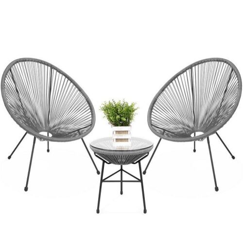 3-Piece All-Weather Patio Acapulco Bistro Set w/ Rope, Glass Top Table  - Lot 64