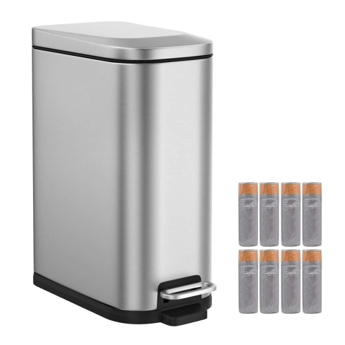 BETHEBEST 15 Liter/4 Gallon Trash Can with Soft Close Lid,Stainless Steel Trash Can with Removable Wastebasket for Bathroom,Kitchen,Office (with 120 Count Garbage Bag) - Lot 139