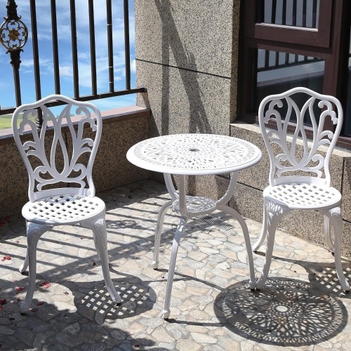 3 Piece Bistro Set,Outdoor Patio Set,Anti-Rust Cast Aluminum Bistro Table Set for Park Yard Front Porch Furniture(New White - Lot 143
