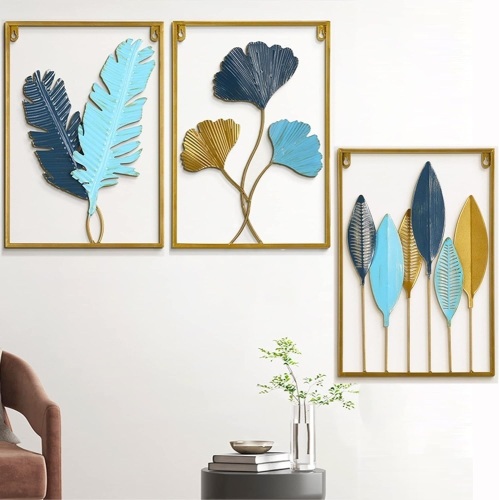 YZDTECH Gold Wall Art Metal Leaf Wall Decor Metal Wall Art for living room， 24" x 16" Gold Metal Wall Decor for Living Room, Office, Home, Hotel (3PCS Greenleaf+Ginkgo+Bananaleaf 2) - Lot 227