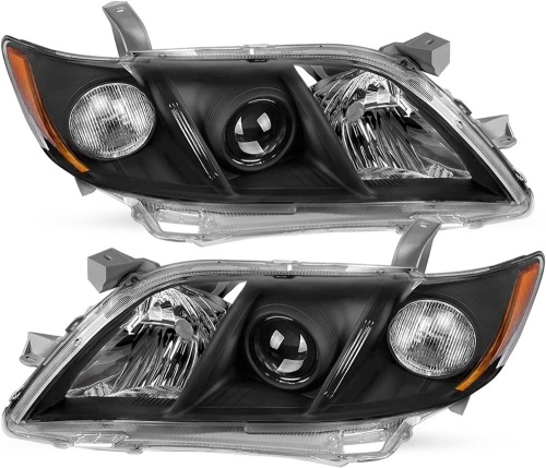 JSBOYAT Halogen Headlight Assembly Compatible with 2007 2008 2009 Toyota Camry, Exclude Hybrid, Black Housing with Amber Reflector - Lot 232