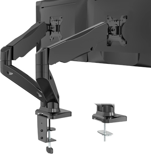 Dual Monitor Stand Arms Mounts, for 2 Monitors, Fully Adjustable Gas Spring Desk Mount Swivel Mounting Holes Bracket with C Clamp, Grommet Base for Display Up to 32 Inch,19.8lbs - Lot 234
