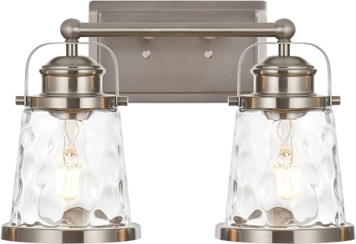 Lucidce 2-Light Vanity Light Fixtures Modern Brushed Nickel Bathroom Lights Over Mirror Industrial Sconces Wall Lighting with Hammered Glass Shades - Lot 241
