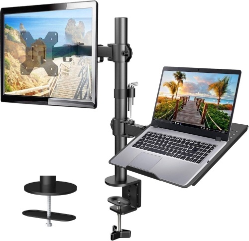 HUANUO Laptop Monitor Mount, Single Monitor Desk Mount Holds 13-27 inch Computer Screen, Laptop Notebook Desk Mount Stand Fits Up to 17 inch, Fully Adjustable Weight Up to 17.6lbs - Lot 244