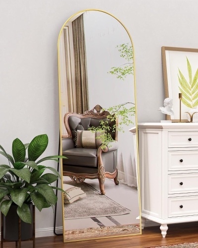 Antok Arch Floor Mirror, Arched Full Length Mirror with Stand, Arched Wall Mirror, Glassless Mirror Full Length, Floor Mirror Freestanding, Wall Mounted Mirror for Bedroom Living Room, 58"x18"(Gold) - Lot 251