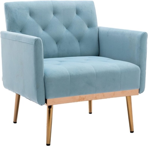 Olela Accent Chair with Arms for Living Room, Modern Tufted Single Sofa Armchair with Gold Metal Legs Upholstered Reading Chair for Bedroom Office Decorative (Velvet-Smooth Backrest, Blue) 26"D x 31"W x 32"H - Lot 304