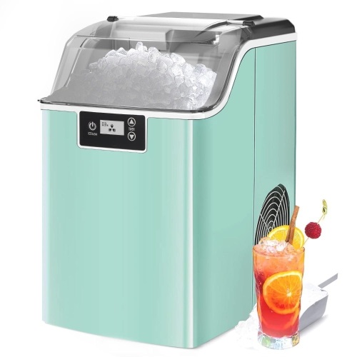 Kndko Nugget Ice Maker Countertop,45lbs/Day/14,000pcs,Self-Cleaning,24-Hour Timer,Pebble Ice Maker with Chewy Ice for Home Kitchen Bar Party,Green Stainless Steel - Lot 312