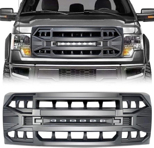 MEGAIE Front Grill Replacement for F150 2009-2014, Matte Black Front Bumper Grille w/Off-Road Lights - Lot 261