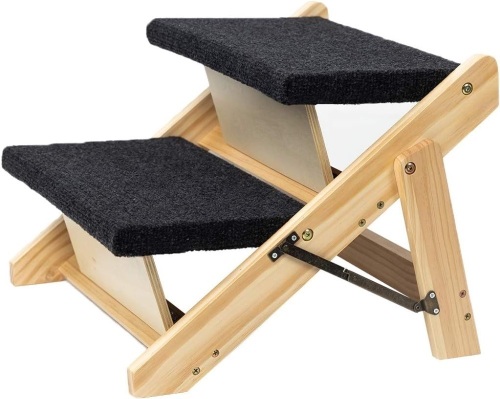 MEWANG Wood Pet Stairs/Pet Steps - Foldable 2 Levels Dog Stairs & Ramp Perfect for Beds and Cars - Portable Dog/Cat Ladder Up to 110 Pounds - Lot 263