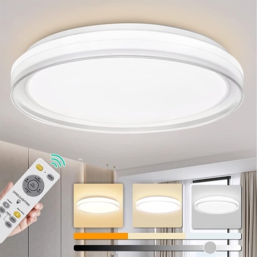 DLLT 48W Modern Dimmable Led Flush Mount Ceiling Light with Remote, 18.9 Inch Round Close to Ceiling Lights Fixture for Bedroom/Living Room/Dining Room Lighting, Timing, 3 Light Color Changeable - Lot 198