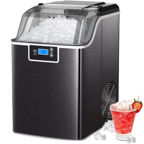 Nugget Ice Maker Countertop, Crushed Chewable Ice Maker Machine with Self-Cleaning, 44Lbs Ice Per Day/Timer, Stainless Steel Ice Maker for Home/Kitchen/Office/Bar/Party, Black - Lot 201
