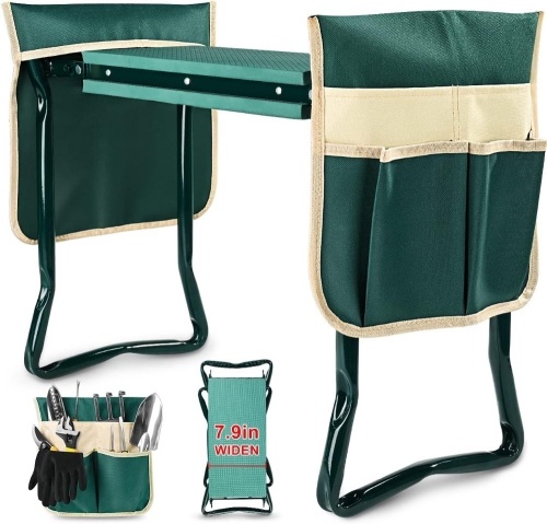KVR Upgraded Garden Kneeler and Seat with Thicken & Widen Soft Kneeling Pad,Heavy Duty Foldable Gardener Stool with 2 Tool Pouches,Gardening Gifts for Women Mom Men Seniors - Lot 204