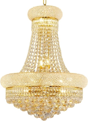 chandiry 12 Lights Gold Finish Empire Crystal Chandelier Lighting for Dining Room Living Room Foyer Hallway Bedroom Entryway (Dia 22'') - Lot 215