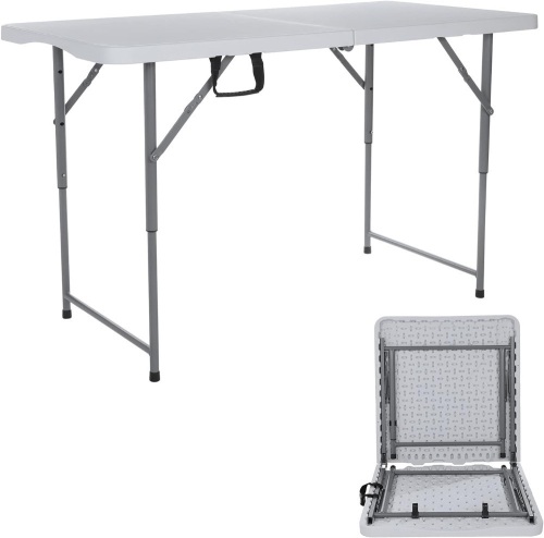 Aoeiye TL-122C 4ft Folding Table Plastic Fold in Half w/Handle Heavy Duty Portable Indoor Outdoor for Garden Party Picnic Camping BBQ Dining Kitchen Wedding Market Eventslight crack - Lot 224