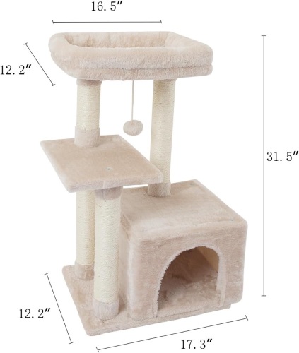 FISH&NAP Cute Cat Tree Kitten Cat Tower for Indoor Cat Condo Sisal Scratching Posts with Jump Platform Cat Furniture Activity Center Play House Beige 17.3"L x 12.2"W x 31.5"H - Lot 225