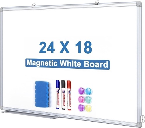 Magnetic White Board for Wall 24 X 18 Inches, White Board Dry Erase Board Hanging Whiteboard with Aluminum Frame for Office Home - Lot 226