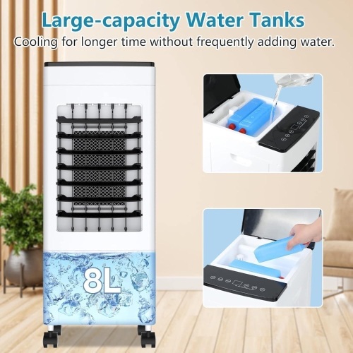 Portable Air Conditioners, 3-IN-1 Evaporative Air Cooler [2Gal Water Tank], Ultra-large Air Volume Portable AC, 4 Modes 3 Wind Speeds, 8H Timer, Air Conditioner Portable for Room Garage Kitchen - Lot 365