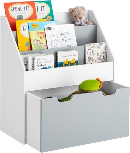 Haotian KMB17-HG, Children Kids Bookcase with Drawer and Wheels,Book Shelf Storage Display Rack Organizer Holder 11.8"D x 24.8"W x 27.55"H - Lot 368