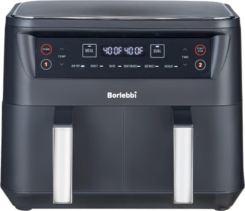 Air Fryer, 8 Quart Dual Zone Air Fryers Oilless Cooker with 2 Independent Nonstick Frying Baskets, 6-in-1 Cooking Functions Airfryer, Black - Lot 370