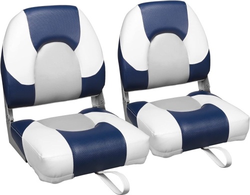 Leader Accessories A Pair of Elite Low/High Back Folding Fishing Boat Seat (2 Seats) (Blue/White/Light Grey)  - Lot 407
