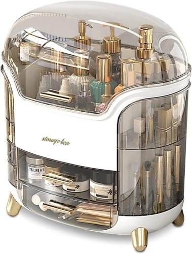 Ergocar Portable Light Luxury Series Multi-Function Make Up Case Dustproof Cosmetic Storage, Skin Care Products Jewelry Organizer Lipstick Box - White 11.8"D x 7.87"W x 13.39"H - Lot 332