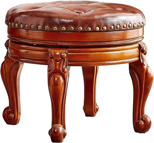 ZIRKOOON Foot Stool Small Round Leather Ottoman Mid Century Foot Rest Cushion for Living Room, Bedroom Solid Oak (Brown) 15"D x 12"W x 12"H - Lot 433