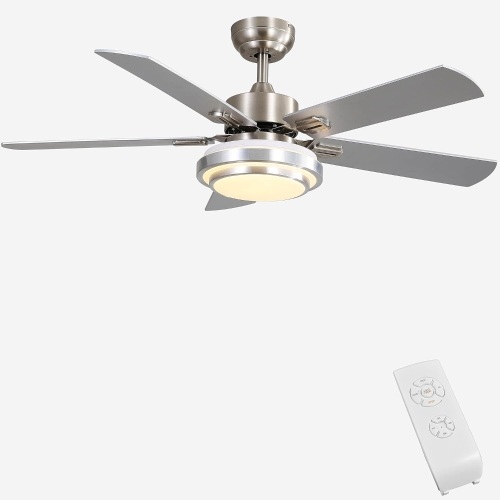 FINXIN Indoor Ceiling Fan Light Fixtures Remote LED 48 Brushed Nickel Ceiling Fans For Bedroom,Living Room,Dining Room Including Motor,Remote Switch (48" 5-Blades)  - Lot 440