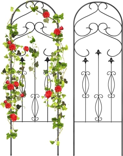 AMAGABELI GARDEN & HOME Garden Trellis 60" x 18" Rustproof Black Iron Potted Vines Vegetables Flowers Patio Metal Wire Lattice Grid Panels  - Lot 441