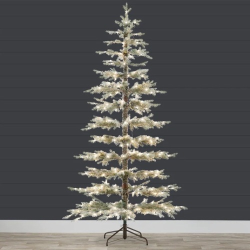Pre-Lit Sparse Flocked Christmas Tree w/ 2-in-1 LEDs, Cordless Connection 7.5ft - Lot 7003
